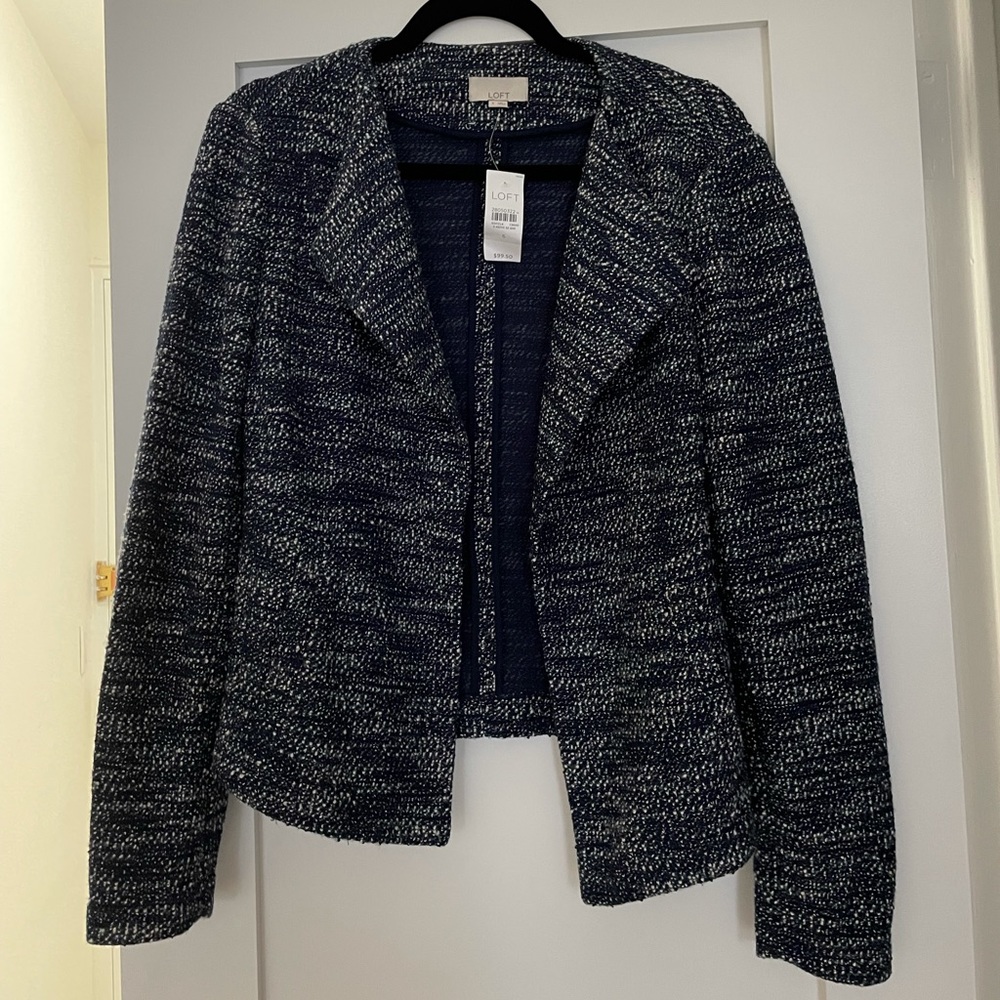 Loft Blue Tweed Sweater Cardigan